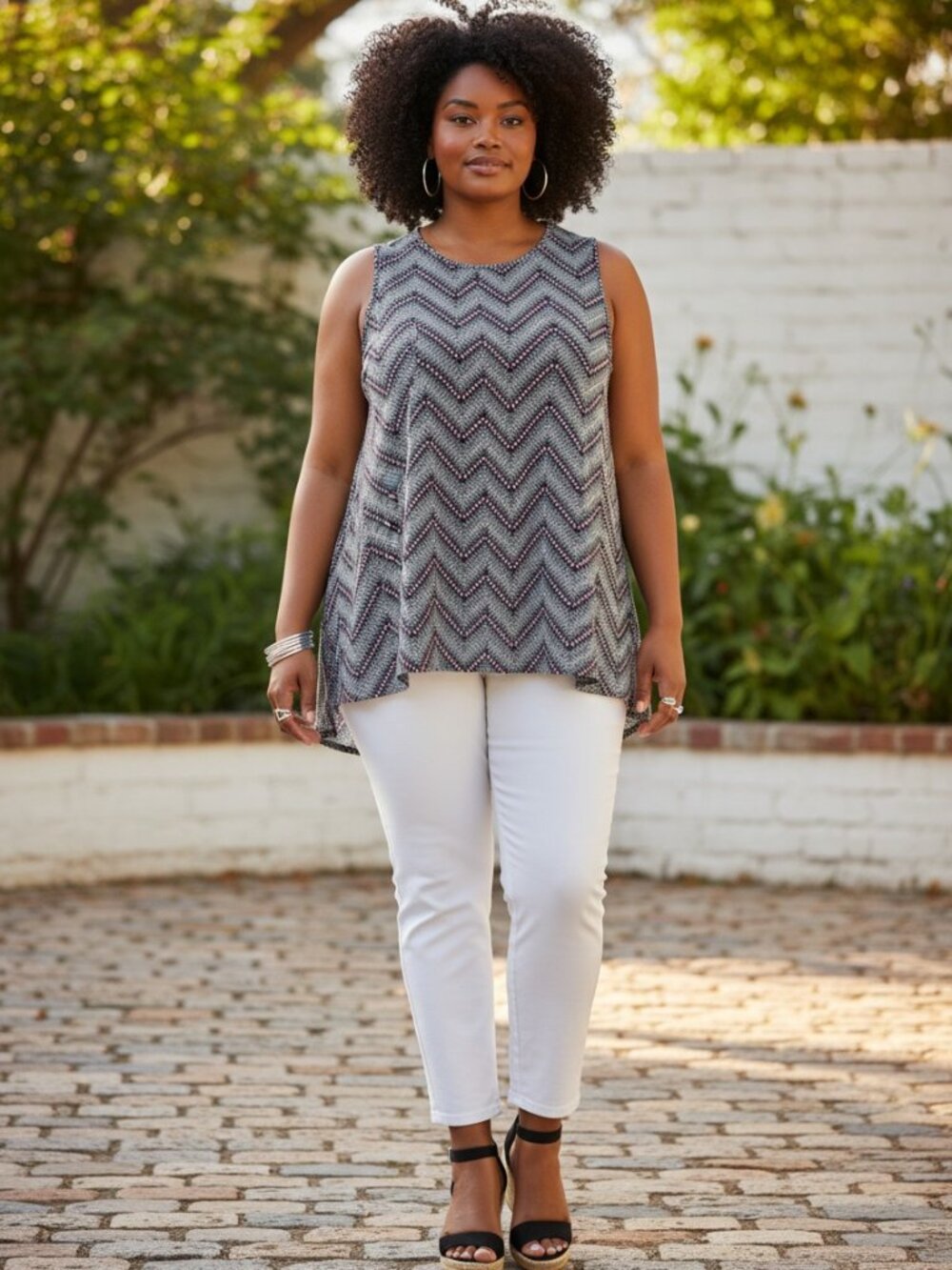 Sami and Jo Womens Geometric‎ Chevron Sleeveless Blouse Tank Size XL